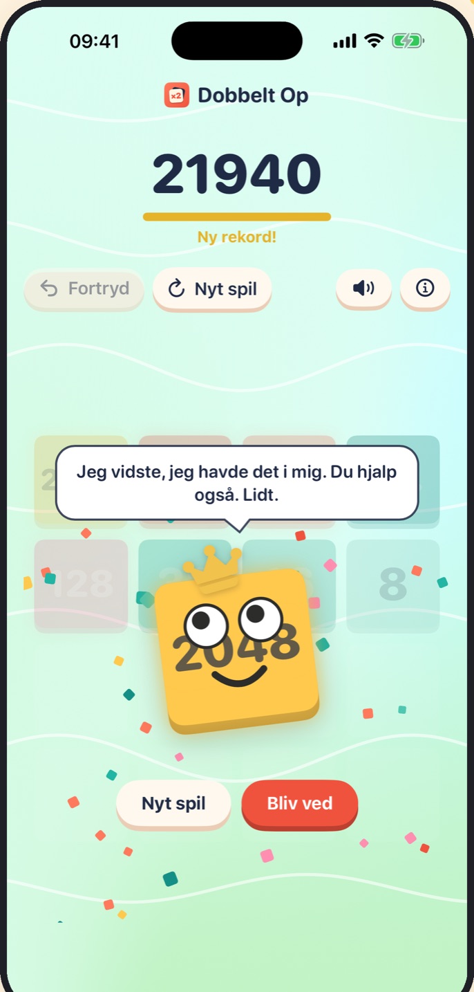 Den kronede 2048-brik, når du vinder