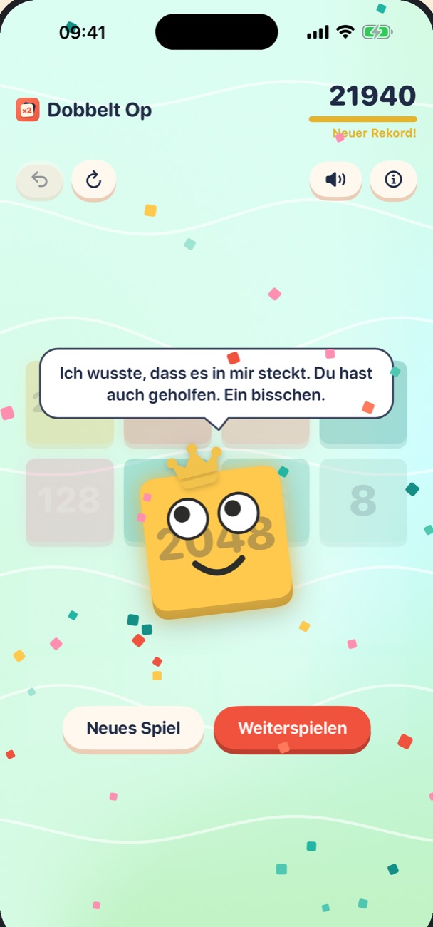 Die gekrönte 2048-Kachel, wenn du gewinnst
