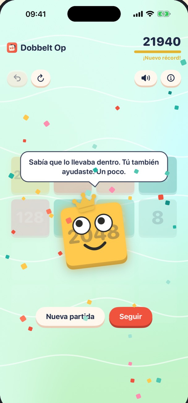 La ficha 2048 con corona cuando ganas