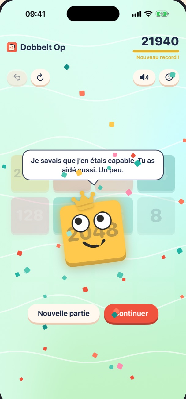 La tuile 2048 couronnée quand tu gagnes